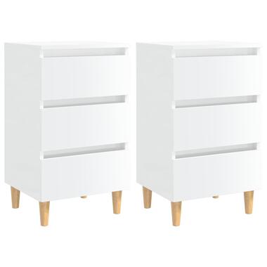 vidaXL Tables de chevet pieds en bois 2 pcs blanc brillant 40x35x69 cm product