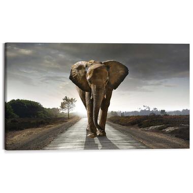 Schilderij - Wandelende olifant - 70x118 cm Hout product