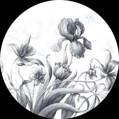 Sanders & Sanders zelfklevende behangcirkel - bloemen - zwart wit - Ø 140 cm product