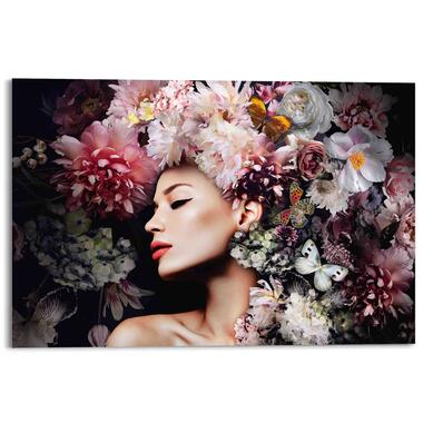Plexiglasschilderij - Vrouw met bloemenhoed - 80x120 cm Plexiglas product