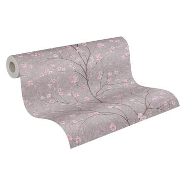 Livingwalls behangpapier - bloesemtakken - vergrijsd bruin taupe en roze product