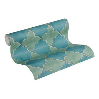 Livingwalls papier peint - motif de carrellages - bleu et vert product