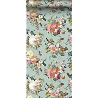 ESTAhome behangpapier - vintage bloemen - vergrijsd groen - 0,53 x 10,05 m product