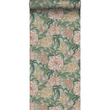 ESTAhome behang - vintage bloemen - groen en oudroze - 0,53 x 10,05 m product