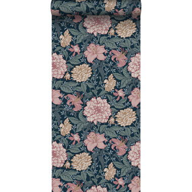 ESTAhome behang - vintage bloemen - blauw en oudroze - 0,53 x 10,05 m product