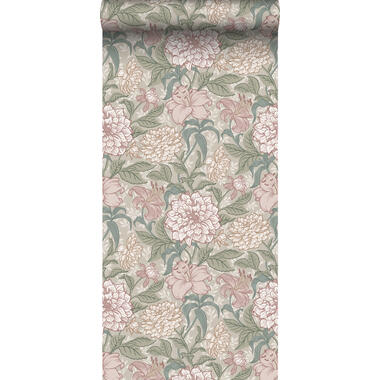 ESTAhome behangpapier - vintage bloemen - oudroze en vergrijsd groen product