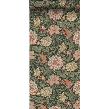 ESTAhome behang - vintage bloemen - vergrijsd groen en terracotta roze product