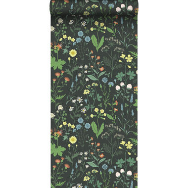 ESTAhome behangpapier - veldbloemen - multicolor op zwart - 0,53 x 10,05 m product