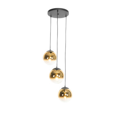 QAZQA suspension art déco noire avec verre doré ronde 3 lumières - pallon product