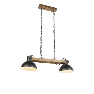 QAZQA suspension industrielle noire en bois de manguier 2 lumières - mangues product