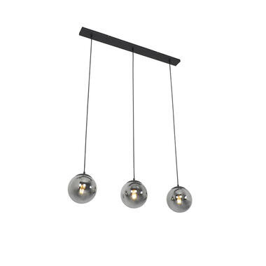 QAZQA Art deco hanglamp zwart met smoke glas 3-lichts - Pallon product