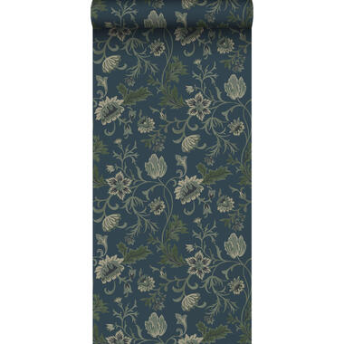 ESTAhome behangpapier - vintage bloemen - donkerblauw en groen - 0.53 x 10.05 m product