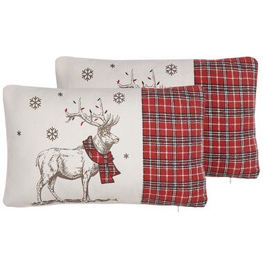 SVEN - Sierkussen set van 2 - Wit/Rood - 30 x 50 cm - Polyester product