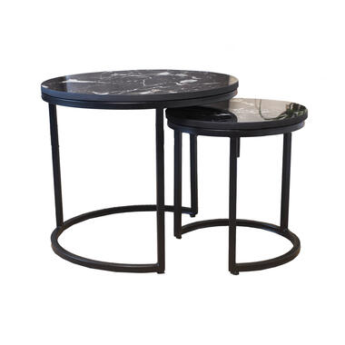 Industriële salontafel set van 2 Celine marmer zwart 46x46x39 cm Marmer product
