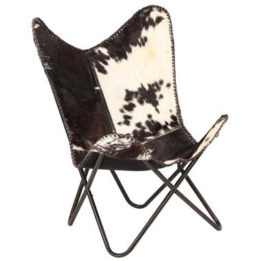 vidaXL Vlinderstoel echt geitenleer zwart en wit product
