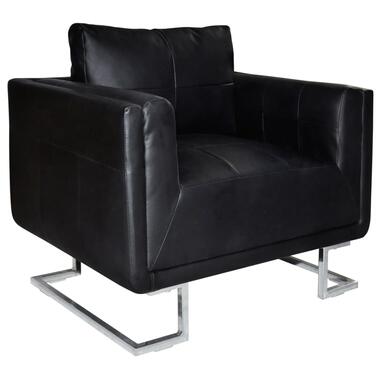 vidaXL Fauteuil cube avec pieds chromés Noir Similicuir product