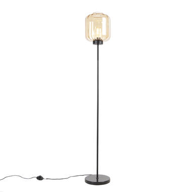 QAZQA lampadaire design noir avec verre ambré - qara product