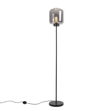 Qazqa lampadaire design noir avec verre fumé - qara product