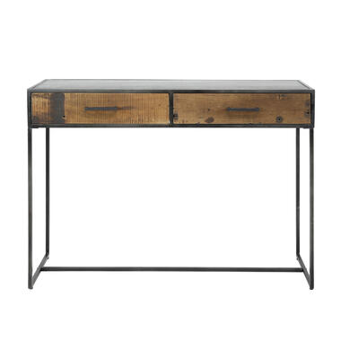 Industriële sidetable Charlie hout metaal 2 lades 35x110x78 cm Hardhout product