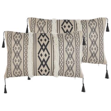 Lot de 2 coussins avec motifs géométriques 30 x 50 cm beige et noir PULMONARIA product