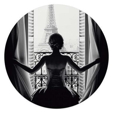 Glasschilderij Vrouw in Parijs Ø 50 cm Zwart-Wit Plexiglas product