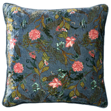 MIKKY - Sierkussen 45x45 cm - velvet - bloemen - provincial blue - blauw - roze product