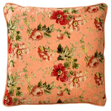 MEIS - Kussenhoes 45x45 cm - velvet bloemen - dusty pink - roze - rood - streepj product