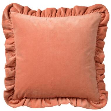 YARA - Kussenhoes 45x45 cm - 100% katoen - velvet - met ruches - Muted Clay - ro product