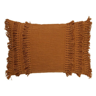 FARA - Kussenhoes 40x60 cm - 100% katoen - met franjes - Tobacco Brown - bruin product