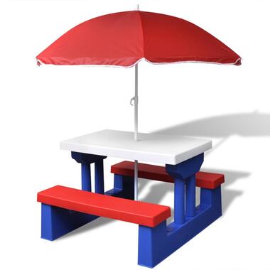 vidaXL Kinderpicknicktafel met banken en parasol meerkleurig product