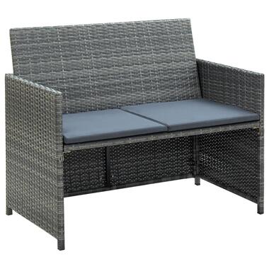 vidaXL Tuinbank 2-zits met kussens poly rattan grijs product