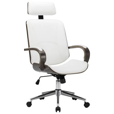 vidaXL Kantoorstoel draaibaar met hoofdsteun kunstleer en hout wit product