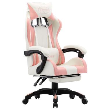 vidaXL Racestoel met voetensteun kunstleer roze en wit product