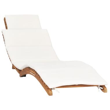 vidaXL Chaise longue pliable avec coussin blanc crème Bois de teck product