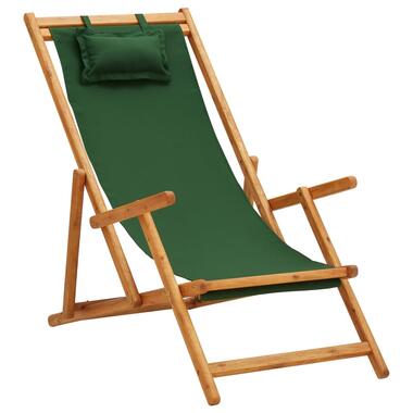 vidaXL Chaise pliable de plage bois d'eucalyptus solide et tissu vert product