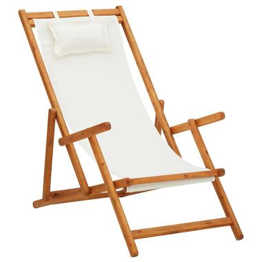 vidaXL Chaise pliable de plage Bois d'eucalyptus solide et tissu Crème product