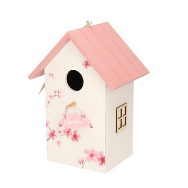 Boltze Vogelhuisje - wit met roze dak - hout nestkastje - 22 cm product