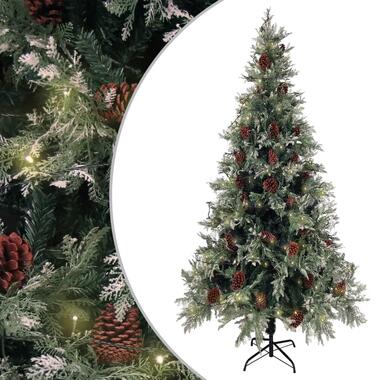vidaXL Kerstboom met LED en dennenappels 225 cm PVC en PE groen en wit product