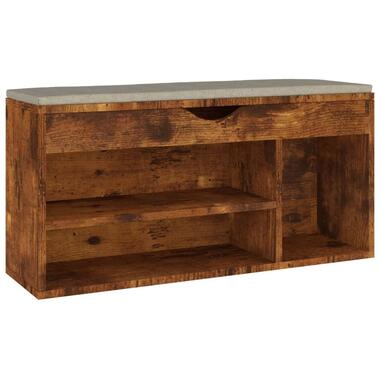 vidaXL Schoenenbank met kussen 104x30x49 cm bewerkt hout gerookt eiken product