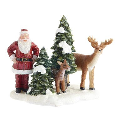 LuVille Kerstdorp Miniatuur Kerstman met Herten - L9 x B8 x H9 cm product
