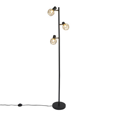 QAZQA Lampadaire design noir avec or 3 lumières orientable - product