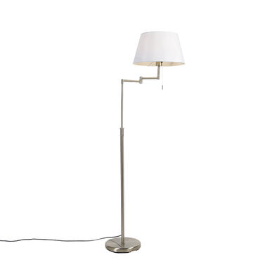 Qazqa lampadaire en acier avec abat-jour blanc et bras réglable - ladas deluxe product