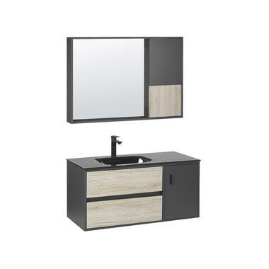 Meuble vasque avec miroir et cabinet 100 cm bois clair et noir TERUEL product