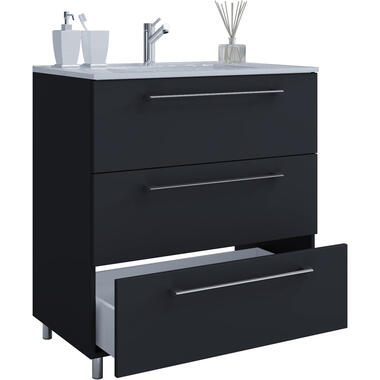 Schubo Armoire basse avec lavabo, 60 cm, 3 tiroirs, noir. product