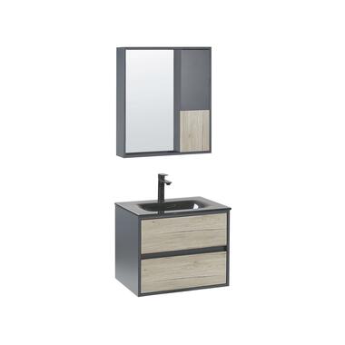 Meuble vasque avec miroir et cabinet 60 cm bois clair et gris TERUEL product