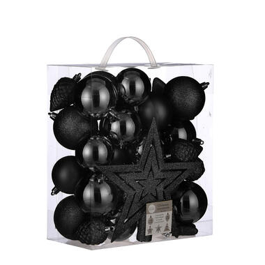 House of Seasons Plastic Kerstballen Set met Piek - 40 Stuks - Zwart product
