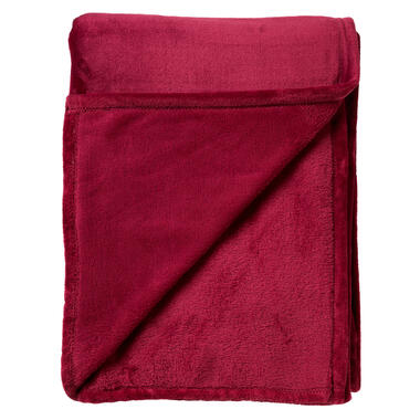 CHARLIE - Plaid 200x220 cm - extra grote fleece deken - effen kleur - Red Plum - product