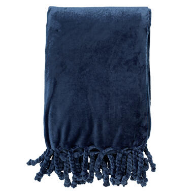 FLORIJN - Plaid 150x200 cm - grote fleece plaid met flosjes - Insignia Blue - bl product