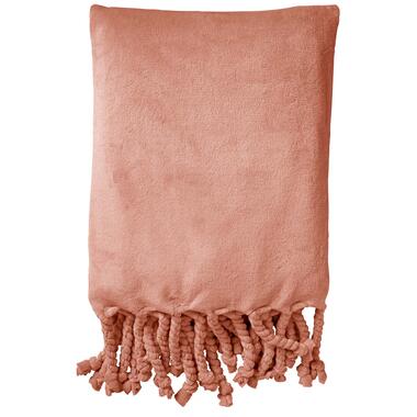 FLORIJN - Plaid 150x200 cm - grote fleece plaid met flosjes - Muted Clay - roze product