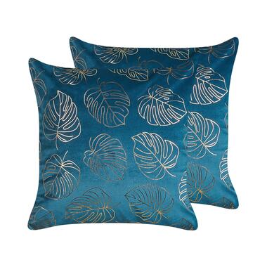 MONSTERA - Sierkussen set van 2 - Blauw - 45 x 45 cm - Fluweel product